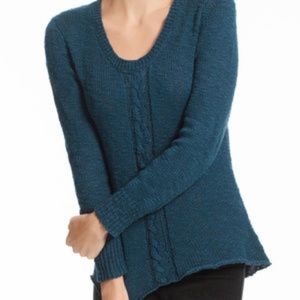 CABi #470 Teal Peacock Textured Cable Knit Sweater